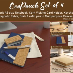 Q226 – EcoPouch Set of 4: Cork Executive Kit in Multipurpose Canvas Pouch- Blue edition
