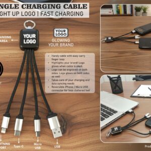 C198 – PowerGlow Rectangle Charging cable with Light Up Logo | Separate wires for all connectors | Fast charging