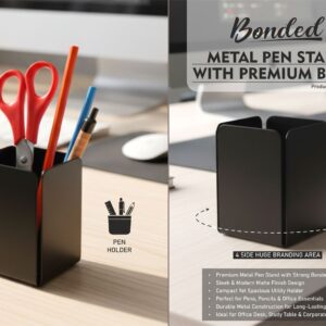E429 – Bonded: Metal pen stand with premium build | 4 side Huge branding area - Min 10 pcs