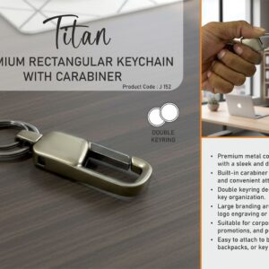 J152 – Titan: Premium rectangular keychain with carabiner | Double keyring | Large branding area