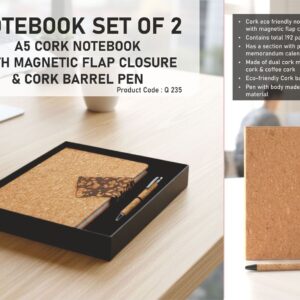 Q235 – Notebook Set of 2: Cork Duo notebook with Magnetic Flap, Cork Pen in in Hard board box– Min 10 pcs