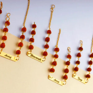 Personalised Rudraksha Name Rakhi - Metal