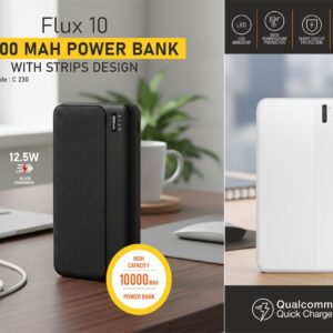 C230 – Flux 10: 10,000 mAh Power bank with Strips design | 12.5W output | Dual USB output– Min 10 pcs