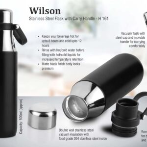 H161 – Wilson: Stainless steel flask with carry handle (500 ml approx)– Min 10 pcs