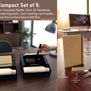 Q220 – Compact Set of 5: Square Eco Insulated Bottle, Cork A5 Notebook, Cork strap metal keychain, Cork Visiting card holder, Cork Pen in Hard board Gift Box - Min 10 pcs