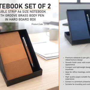 Q222 – Notebook Set of 2: Double Strip A6 size Notebook, Groove Brass body pen in Hard board box - Min 10 pcs