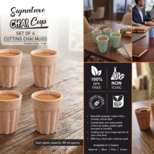 H401 – Signature Chai Cups : Set of 4 Cutting Chai mugs | Wheat straw material | Capacity 100 ml each (approx)– Min 10 pcs