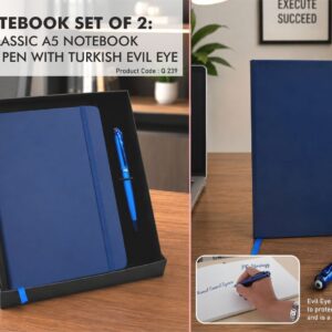 Q239 – Notebook Set of 2: Classic A5 Notebook, Turkish Evil Eye Good luck pen in in Hard board box - Min 10 pcs