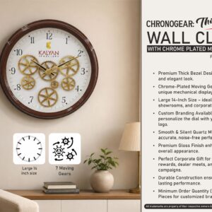 W14 – ChronoGear: Thick Bezel Wall clock with Chrome plated moving gears | Large 14″ clock size | Dial size 275mm | Branding MOQ 100 pc– Min 10 pcs