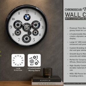 W15 – ChronoGear Canvas: Thick Bezel Wall clock with 6 Customizable moving gears | Large 14″ clock size | Dial size 275mm | Branding MOQ 100 pc– Min 10 pcs