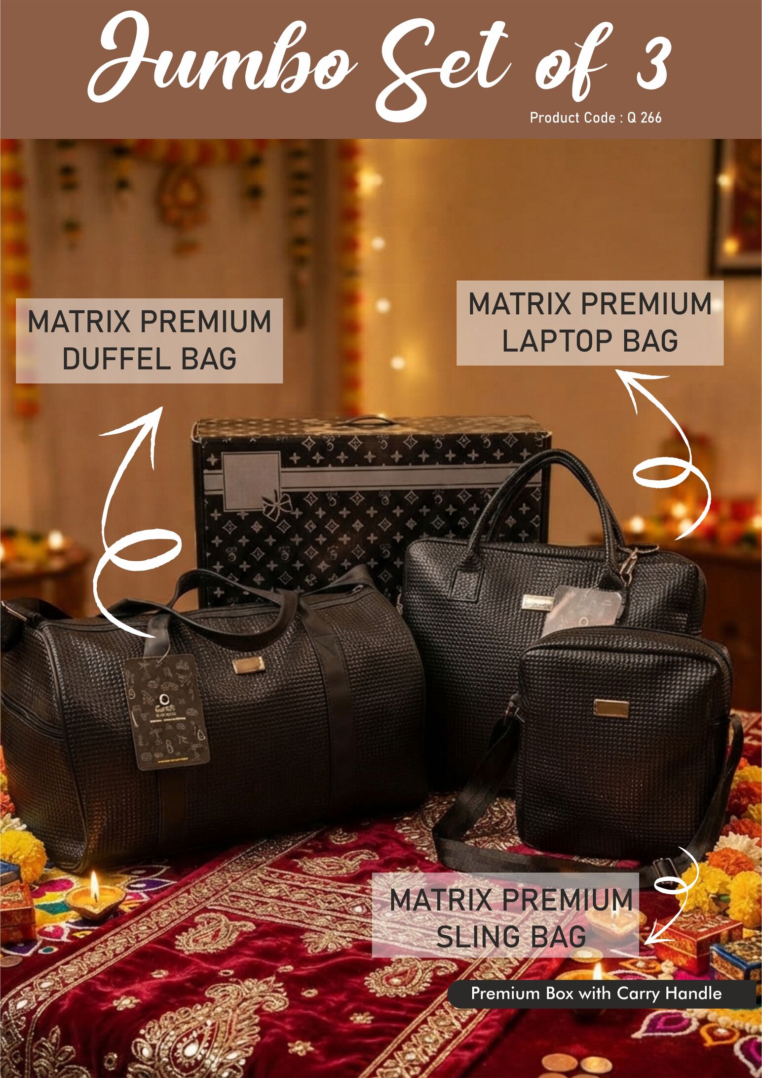 Q266 – Jumbo Set of 3: Matrix Premium Duffel Bag, Matrix Premium Laptop Bag, Matrix Premium Sling Bag in Gift Box– Min 10 pcs - Image 2